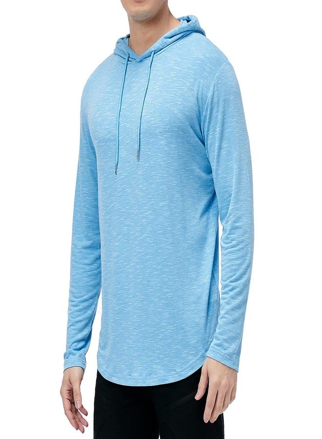 MANSDOUR Men's Athletic Hooded Shirts Long Sleeve Workout Sport Hoodie Casual Running T Shirt Quick Dry Pullover Top Lightweight Golf Shirts Fashion Solid Color Active Gym Sweatshirt Blue - Image 3